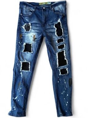Demolition Distressed Ripped Biker Jeans – Size 34/30